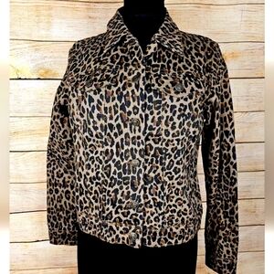 Nine West Jeans NEW Leopard Print Denim Jacket Size Medium
